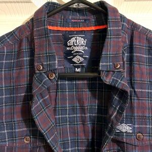 Superdry Vintage Flannel - Men's Size M - Burgundy Long Sleeve Plaid Button Up